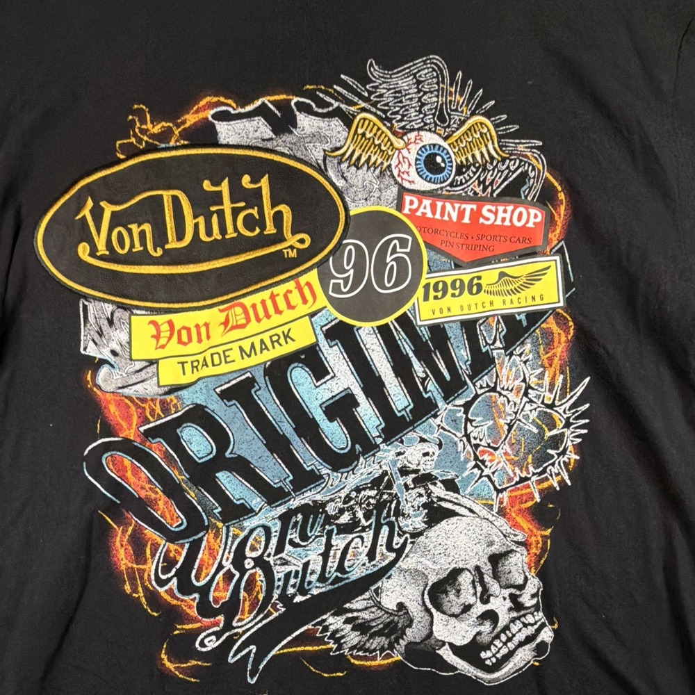 Von Dutch 100% Cotton Long Sleeve Crew Neck Graphic Print T-Shirt - Men's M